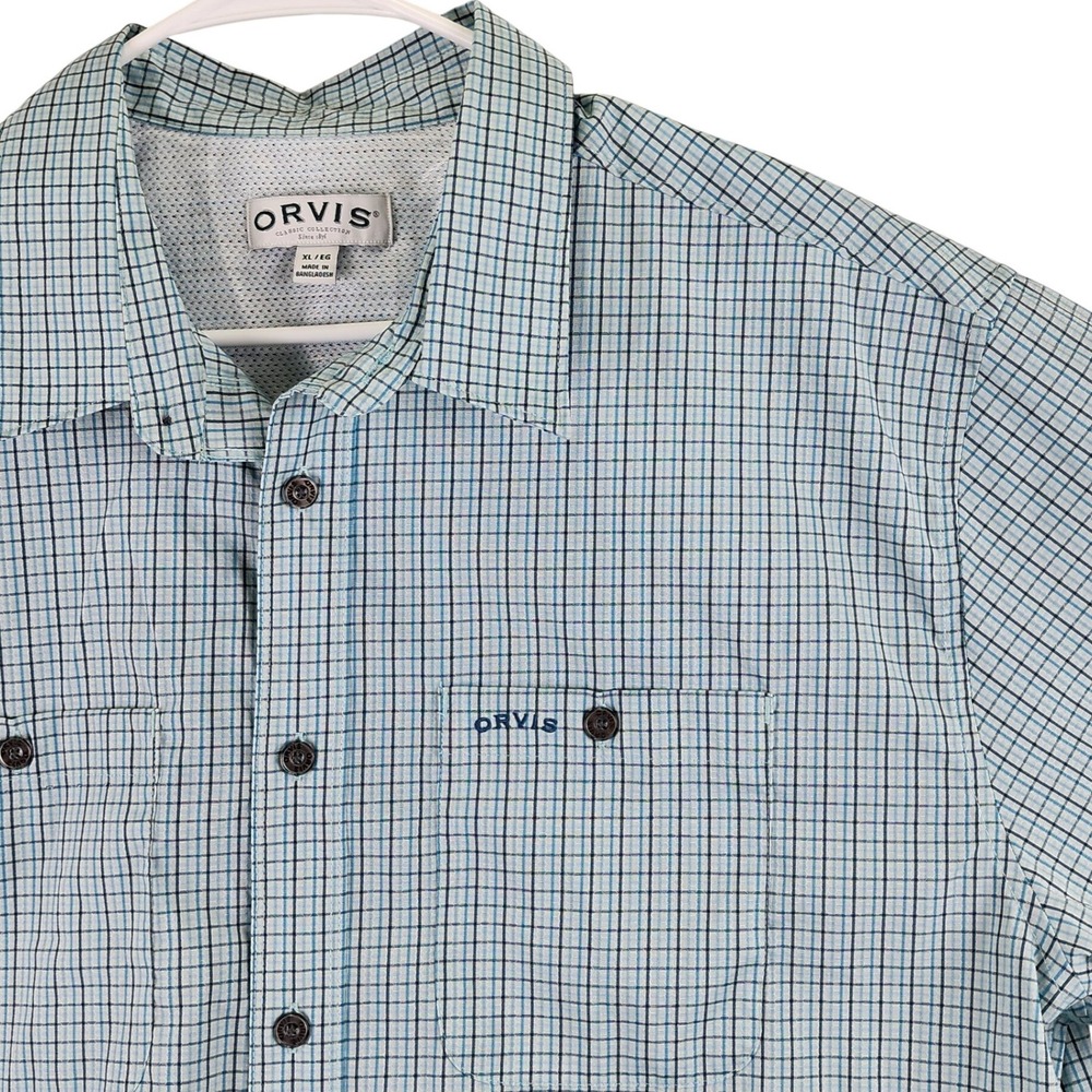 Orvis‎ Micro Check Long Sleeve Roll Tab Fishing Performance Shirt Mens XL Blue